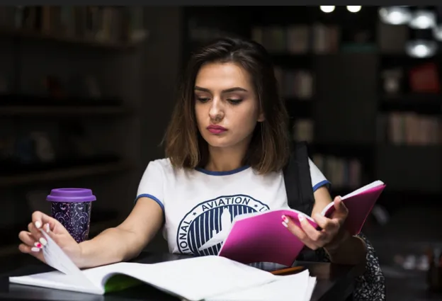 Student reviewing study notes